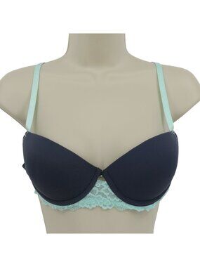 B Intimates 36B Push Up Bra Blue Gray Floral Flower Lace Padded Underwire Women